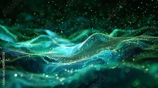 Fototapeta abstract background with green and blue waves of energy