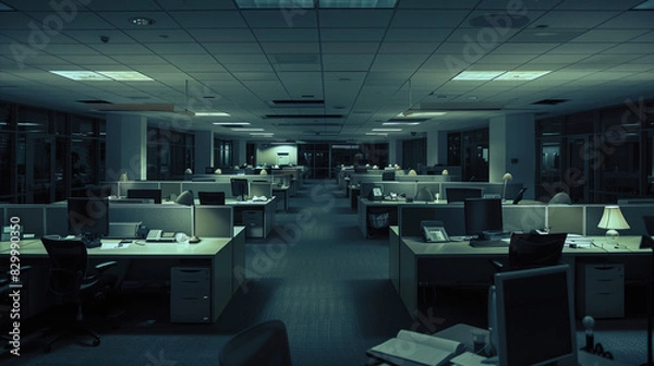 Obraz Empty Office Cubicles at Night - Liminal Image