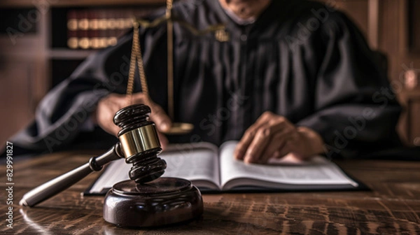 Fototapeta judge in courtroom with gavel