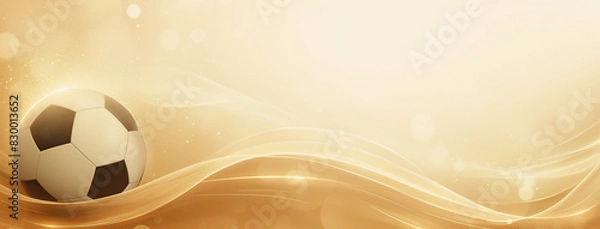 Fototapeta Background for advertising banner. A soccer ball set against a soft, golden background with abstract waves. For sports marketing, posters, banners, ads. Mocha Mousse - color of 2025 year