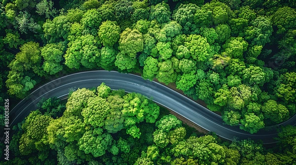 Obraz driving road through forest ariel view