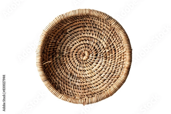Fototapeta Top View of an Empty Round Wicker Basket, Showcasing Detailed Weaving Patterns and Natural Texture - Generative AI