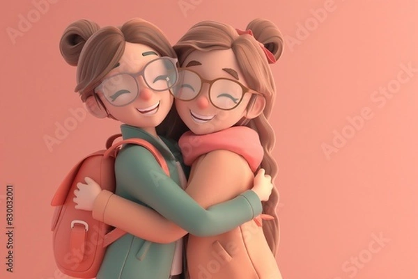 Obraz college student hug each other friends by generative ai