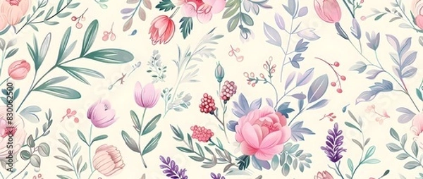 Obraz Delicate Floral Painting with Vibrant Botanical Patterns and Soft Pastel Hues