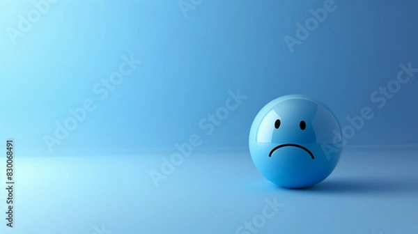 Fototapeta Blue Sad Emoji Face on Minimalistic Background