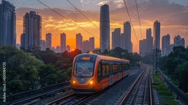 Obraz Solar energy powering a network of smart city transportation