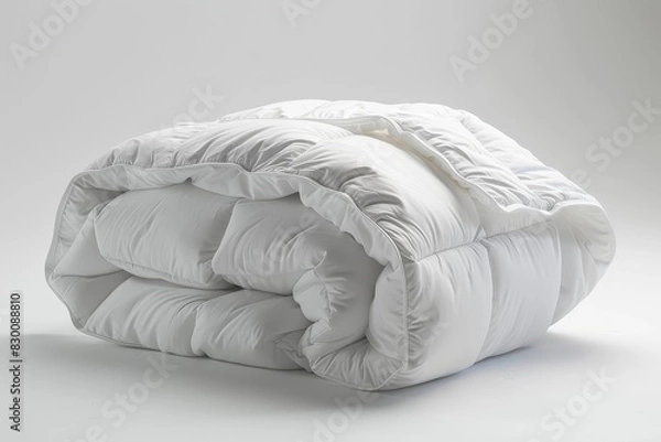 Obraz Realistic photograph of a complete Comforters,solid stark white background, focused lighting