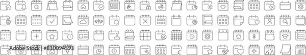Fototapeta Collection of Line Icons of Calendar. Suitable for books, stores, shops. Editable stroke in minimalistic outline style. Symbol for design