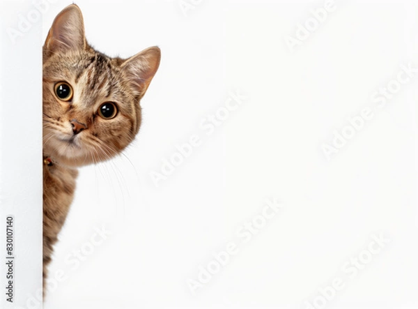 Obraz Adorable Cat Peeking from White Background with Curious Eyes