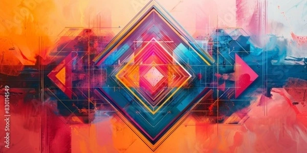 Obraz Abstract painting featuring a vibrant and colorful diamond shape in various shades and hues