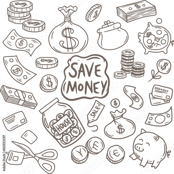 Obraz SAVE MONEY HAND DRAWN DOODLES VECTOR