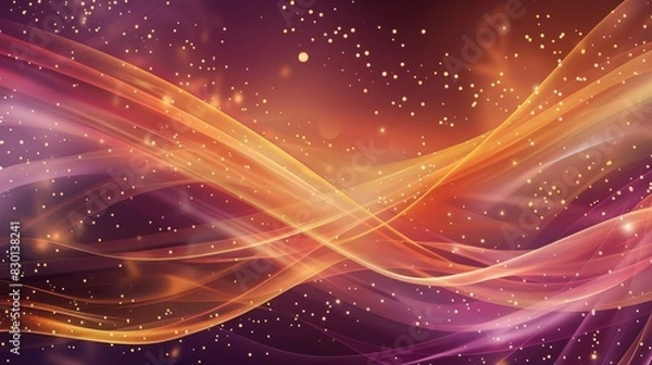 Fototapeta Serene autumn design with plum sienna amber gradient glowing lines and twinkling particles wallpaper