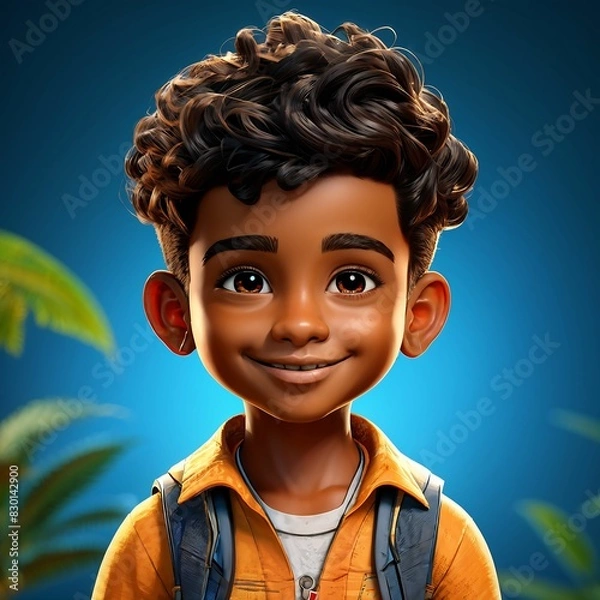 Obraz Cartoon character african schoolboy. Smart Kid. 3d style.