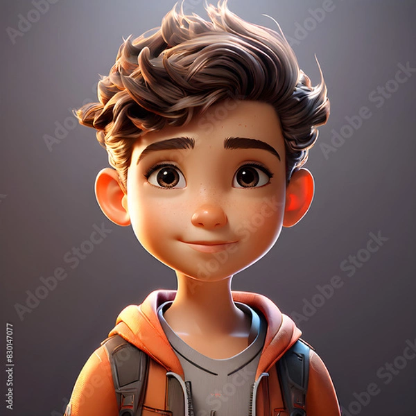 Obraz Innocent kid cartoon character. Little guy. 3d style.