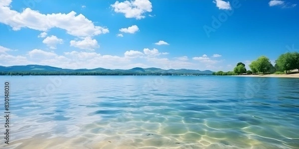 Fototapeta Expansive tropical beach vista with endless sky and sea horizon. Concept Tropical Beach, Endless Sky, Sea Horizon, Expansive Vista, Coastal Paradise