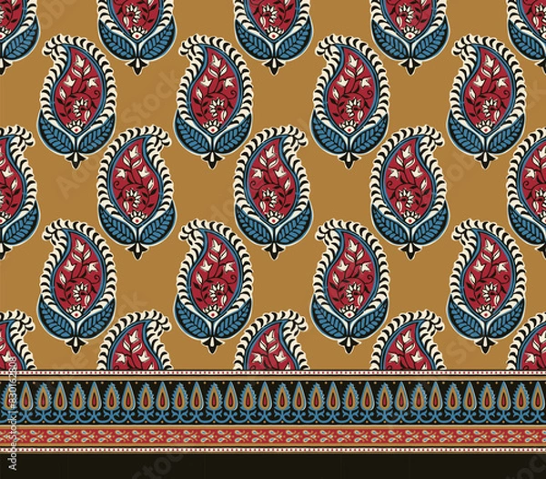 Obraz PAISLEY FLORAL WITH BORDER SEAMLESS PATTERN ALL OVER PRINT VECTOR ILLUSTRATION