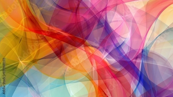 Fototapeta Vibrant abstract art featuring intertwined flowing ribbons in a spectrum of colors, creating a dynamic and energetic visual effect.