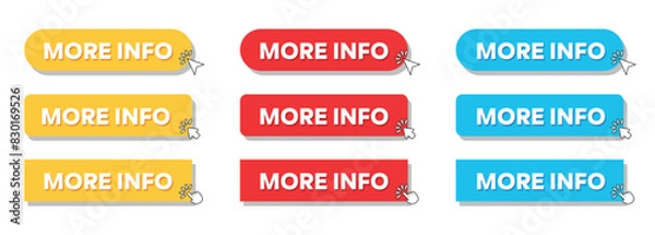Obraz Simple More Info Web Button Set with hand pointer or arrow pointer modern minimal style vector