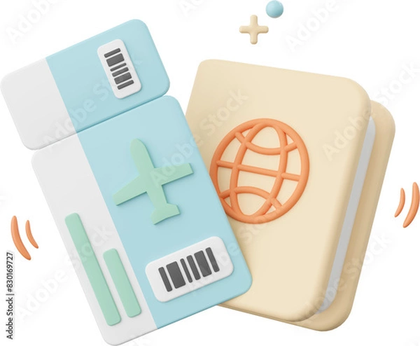 Obraz 3d illustration of passport and flight ticket