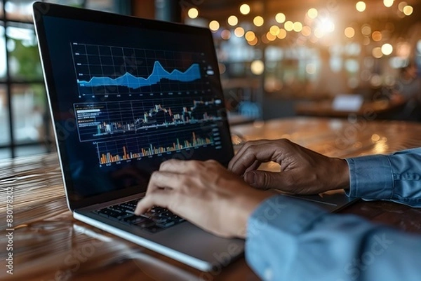 Fototapeta Person analyzing laptop chart