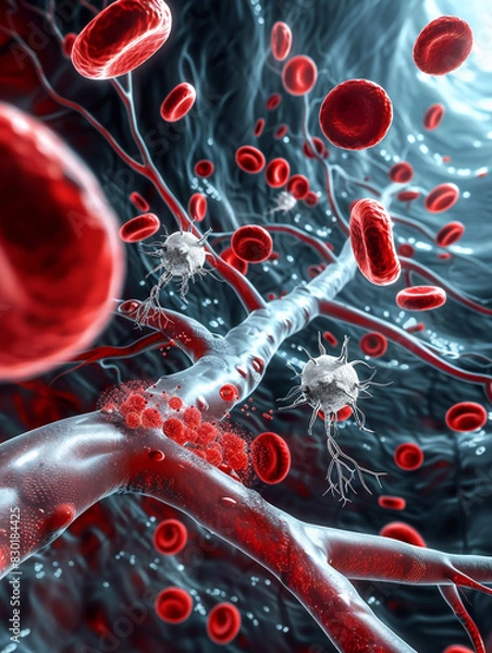 Fototapeta Illustration of red blood cells created AI-generated