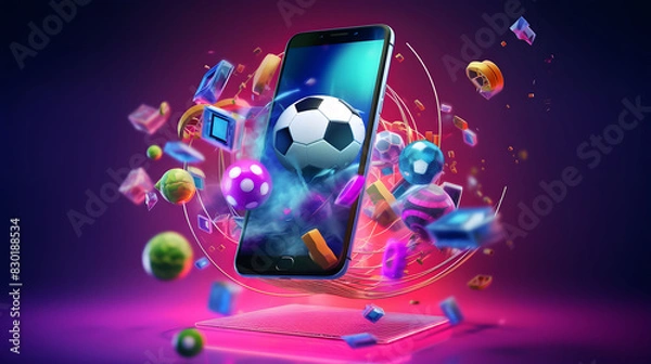 Fototapeta Football sports betting game from mobile phone with empty space background