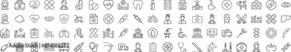 Fototapeta Collection of Icons of Healthcare and Veterinary for Shops and Stores. Suitable for books, stores, shops. Editable stroke in minimalistic outline style. Symbol for design