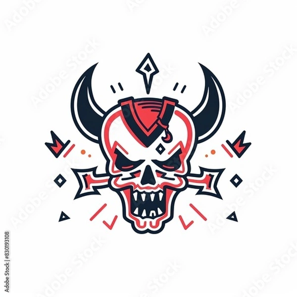 Fototapeta A skull with horns and a red bandana on its head
