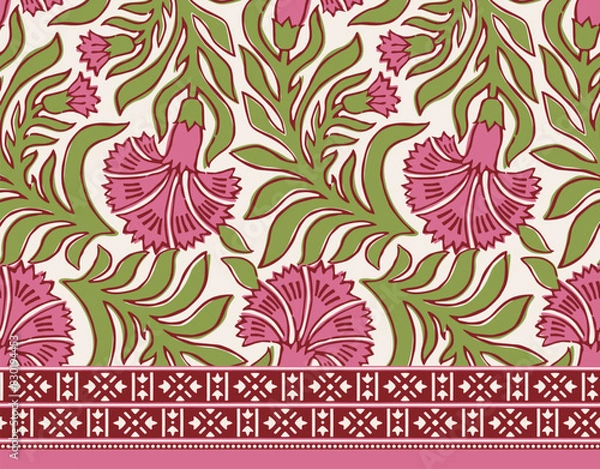 Obraz INDIAN TRADITIONAL MARIGOLD FLORAL SEAMLESS PATTERN WITH BORDER FRAME ALL OVER PRINT VECTOR ILLUSTRATION