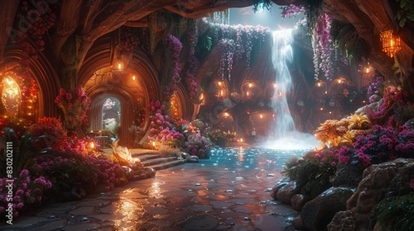Fototapeta A fantasy scene with mythical creatures celebrating Pride in a vibrant and magical setting