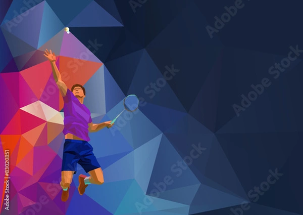 Fototapeta Polygonal professional badminton player on colorful low poly