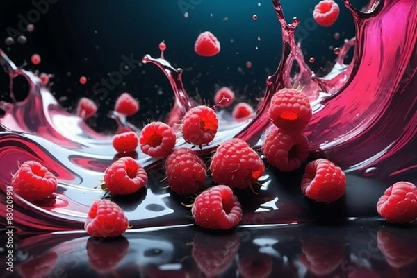 Obraz Juicy Fruit Splash: An abstract piece of art depicting fresh fruit in a dynamic blend of colors, ideal for beverage advertising, designed for marketers and creatives, presented at an angle