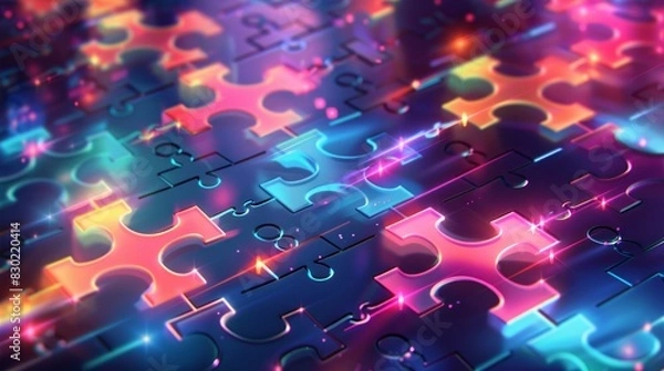 Fototapeta Enter a dimension of holographic puzzle pieces.

