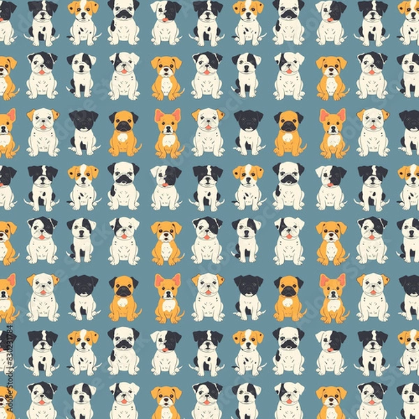 Fototapeta  seamless pattern featuring a variety of stylized cartoon dogs in playful colors