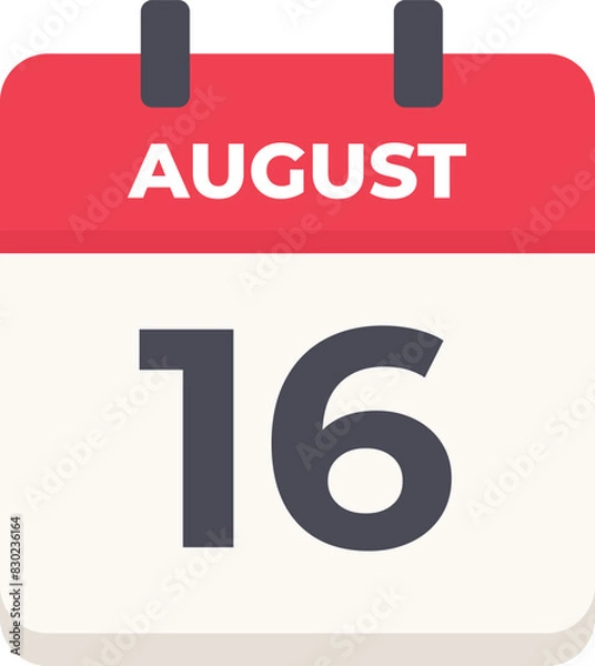 Fototapeta August 16 - Daily Calendar Icon in flat design style