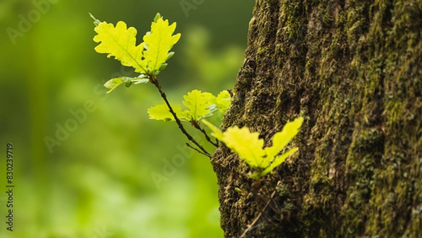 Obraz Oak leaves on an oak branch