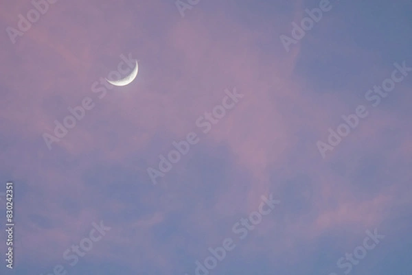 Fototapeta Crescent moon with cluds in dusk sky