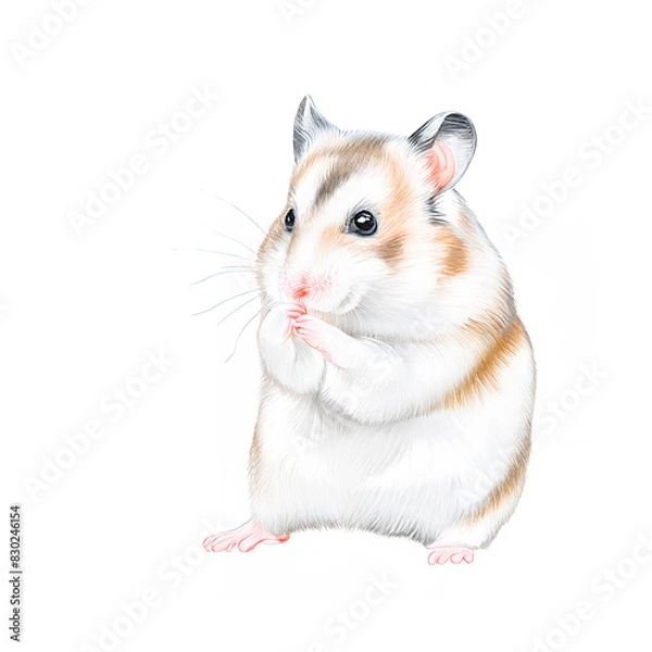 Fototapeta アナログタッチ、手描き風の可愛いハムスターのイラスト　子年　年賀状素材　AI生成画像　