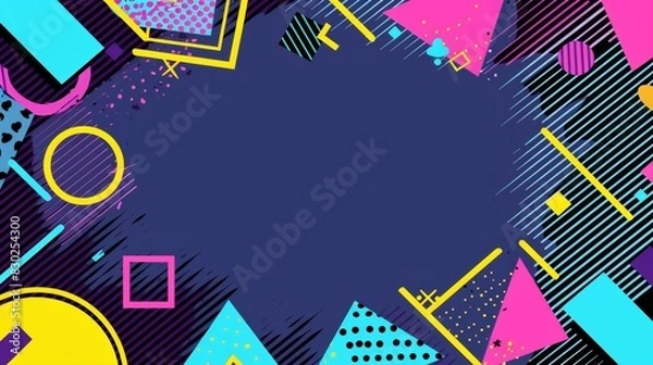 Fototapeta Retro 80s style background with flashy colors and blank middle section - graphic design, advertising, nostalgia