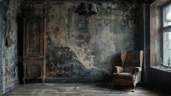 Fototapeta Chair Beside Window in Grungy Room