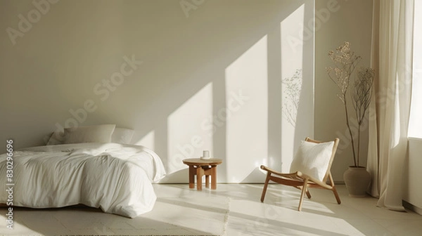 Obraz A white bed with a white blanket and two pillows