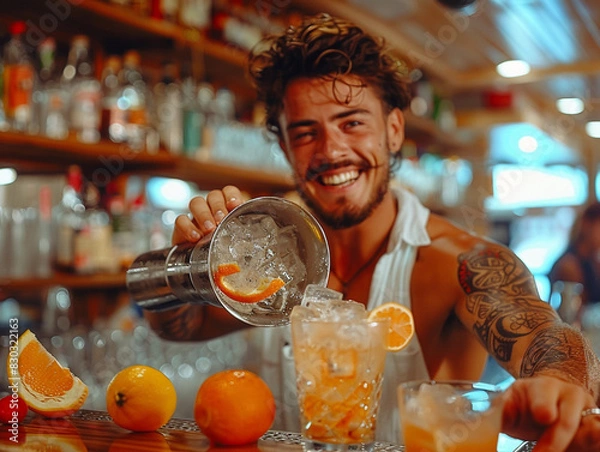Obraz Bartender mixes cocktails in an elegant hotel