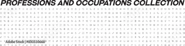 Fototapeta Collection of Line Icons of Occupation and Profession. Suitable for books, stores, shops. Editable stroke in minimalistic outline style. Symbol for design