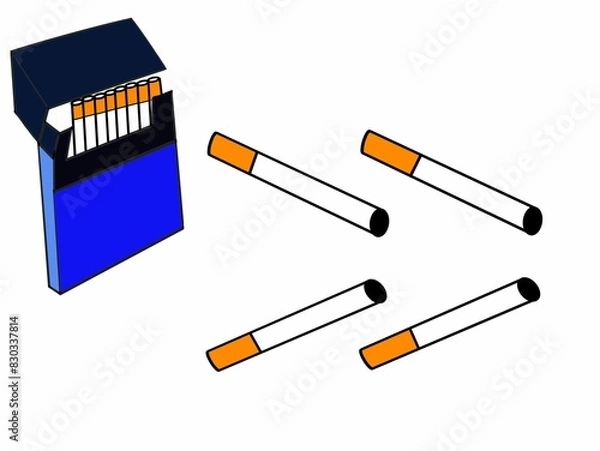 Obraz A digirttal design of a blue pack of cigarettes and a pari of chigarettes in a white background 