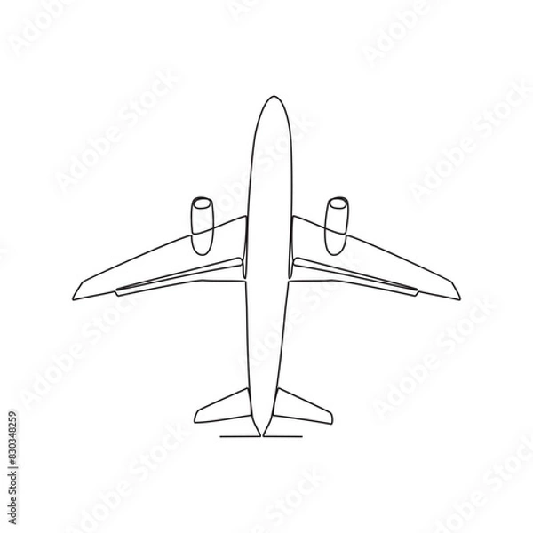Fototapeta One continuous line drawing of airplane as air vehicle and transportation Vector illustration. Air transportation design in simple linear vector style. Non coloring vehicle design concept illustration