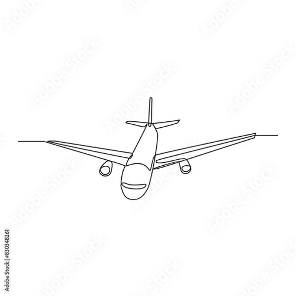 Fototapeta One continuous line drawing of airplane as air vehicle and transportation Vector illustration. Air transportation design in simple linear vector style. Non coloring vehicle design concept illustration