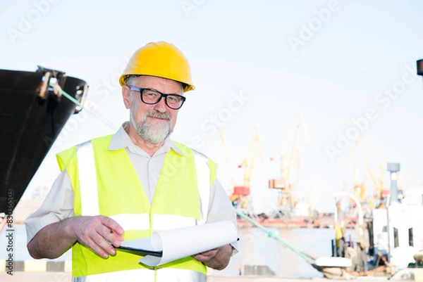 Obraz Engineer at a construction site in the port