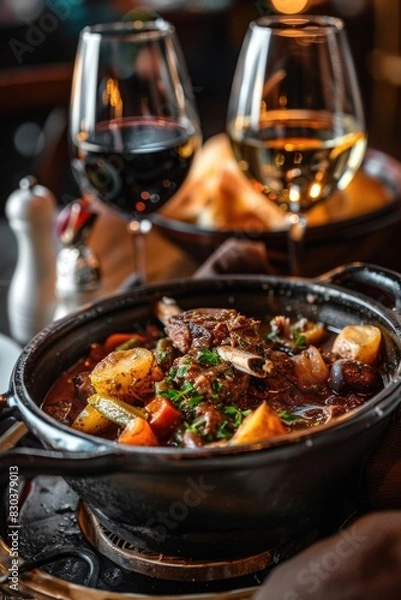 Obraz A bowl of stew sitting on top of a table. Perfect for food blogs or restaurant menus