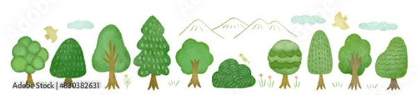 Fototapeta 手書き風森のデザインフレーム（ライン）