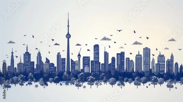 Fototapeta minimal line art illustration of a city skyline, a sleek and simple architectural design concept